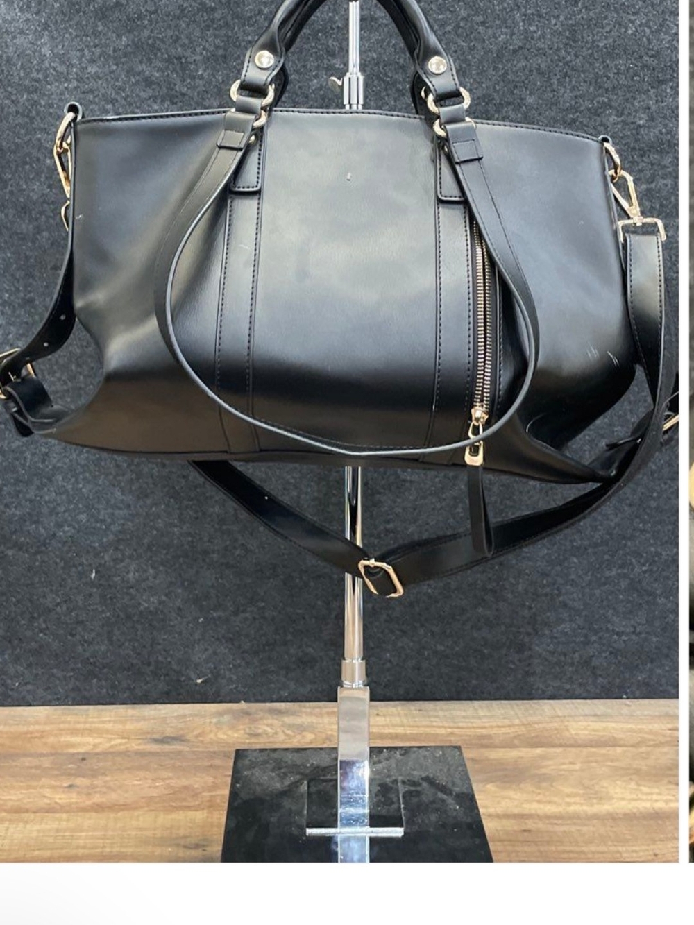 Kattee Black Leather Large Satchel Tote BagLarge